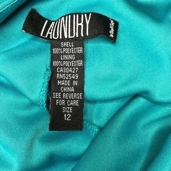 NWOT Laundry teal beaded asymmetrical beaded  dress sz 12 - Picture 3 of 4